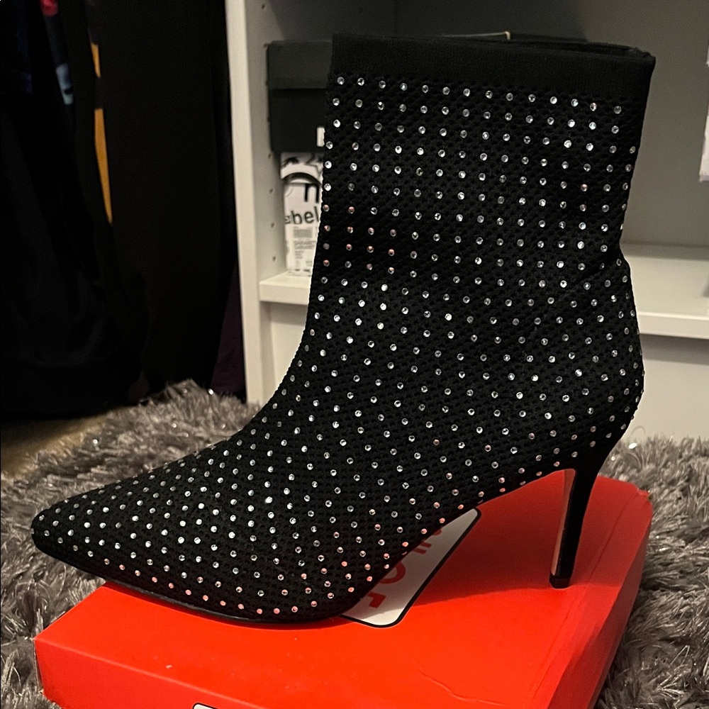Rouge Black Rhinestone Heeled Boots